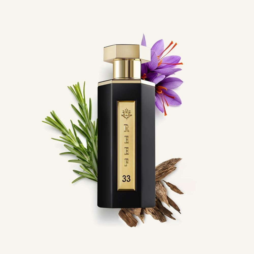 REEF 33 with saffron, rosemary and oud scent illustration